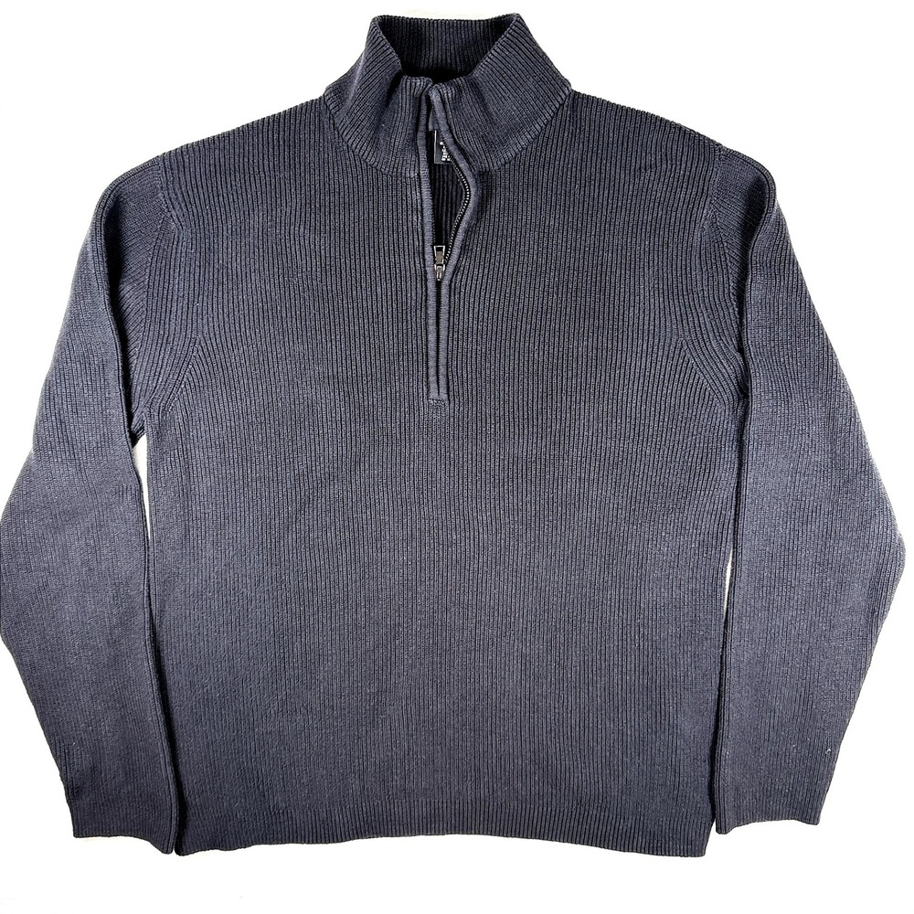 Calvin Klein Mens XL Quarter Zip Ribbed Knit Cotton Sweater Black Pullover